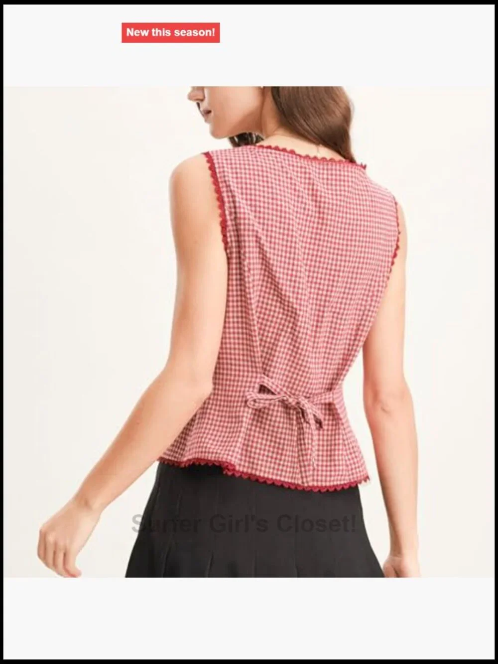 Women Plaid Button Tank Top Sleeveless Lace Trim Vest Blazer Waistcoat